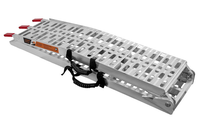 UNITRAILER ALR003 faltbare Rampen aus Aluminium für Anhänger, 221 cm, 680 kg Tragkraft, mit Gurt und Stütze, 2er-Set