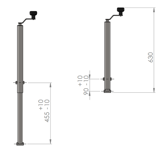 UNITRAILER Kurbelheber mit Halterungen für Anhänger (500–865 mm)